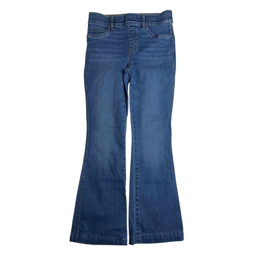 Spanx Flare Jeans Pull On Shaping Vintage Indigo Blue Womens Size Medium Petite